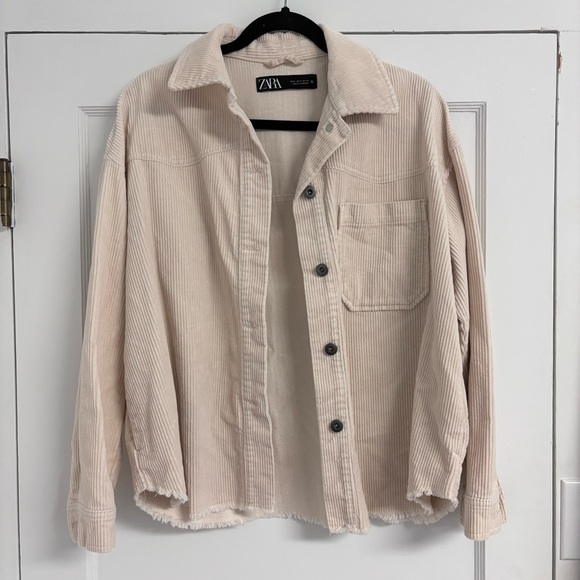 Zara Corduroy Oversized Cropped Cream Jacket Small - Picture 6 of 8